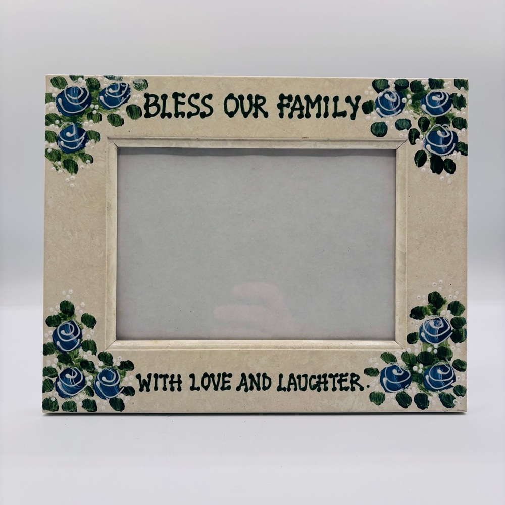 SOLD-Hand Painted Floral Family Blessing Photo Frame (Fits a 5x7 photo)